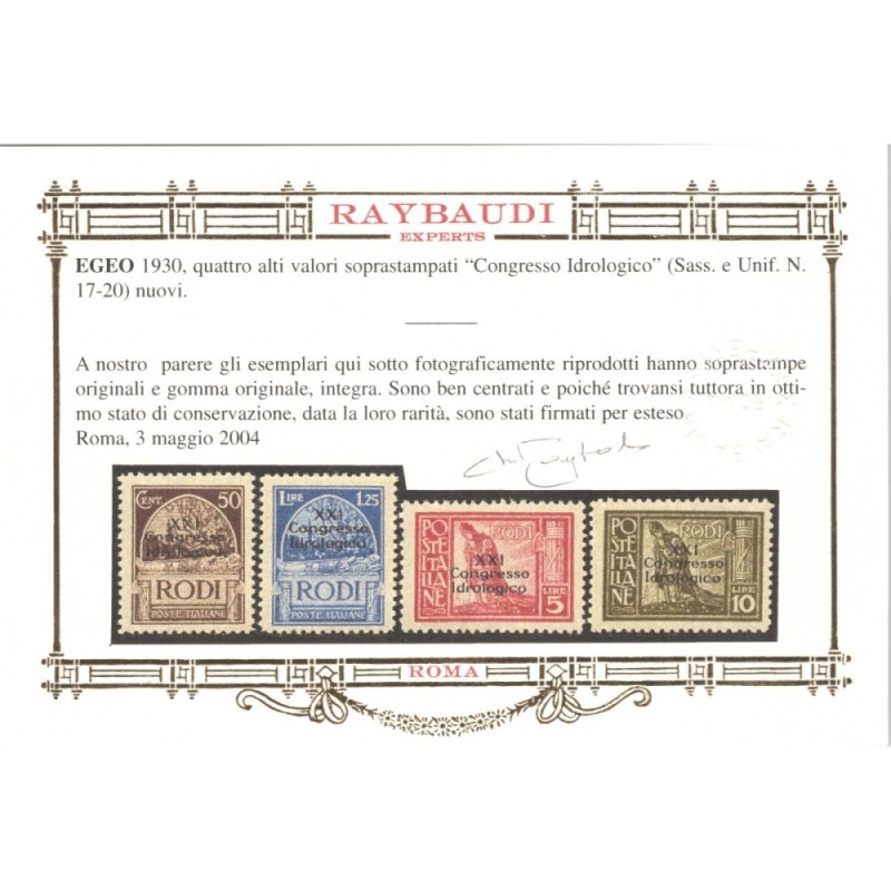 COLONIE EGEO 1930 XXI CONGRESSO IDROLOGICO 9 VALORI G.I MNH** CERT....