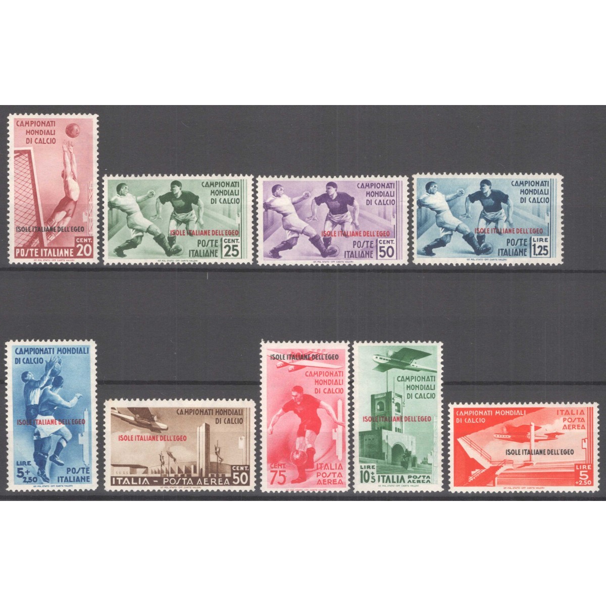 COLONIE EGEO 1934 CALCIO 9 V. G.I MNH** CERT.  | Filatelia Meloni COLONIE EGEO 1934 CALCIO 9 V. G.I MNH** CERT.  | Filatelia Meloni