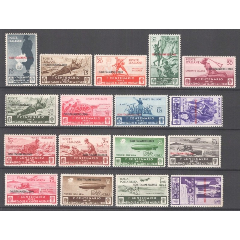 COLONIE EGEO 1934 MEDAGLIE AL VALOR MILITARE 20 V. G.I MNH** CERT. ...