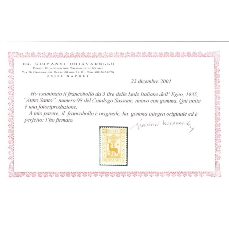 COLONIE EGEO 1935 ANNO SANTO 8 V. G.I MNH** CERT.  | Filatelia Meloni