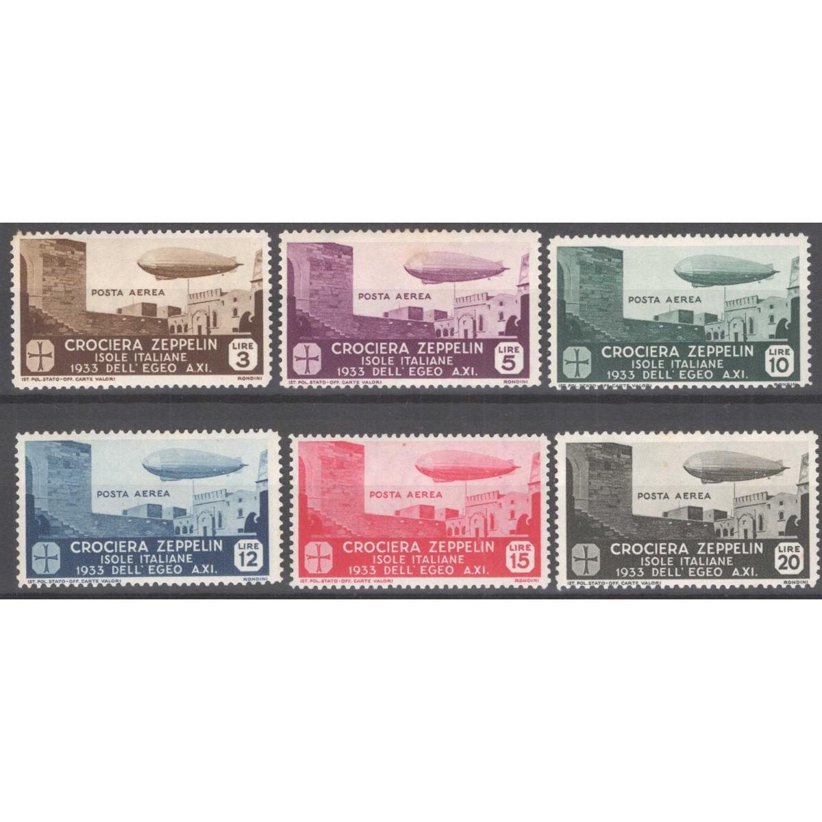 COLONIE EGEO 1933 P/A CROCIERA ZEPPELIN 6 V. G.I MNH** CERT.  | Fil... COLONIE EGEO 1933 P/A CROCIERA ZEPPELIN 6 V. G.I MNH** CERT.  | Fil...