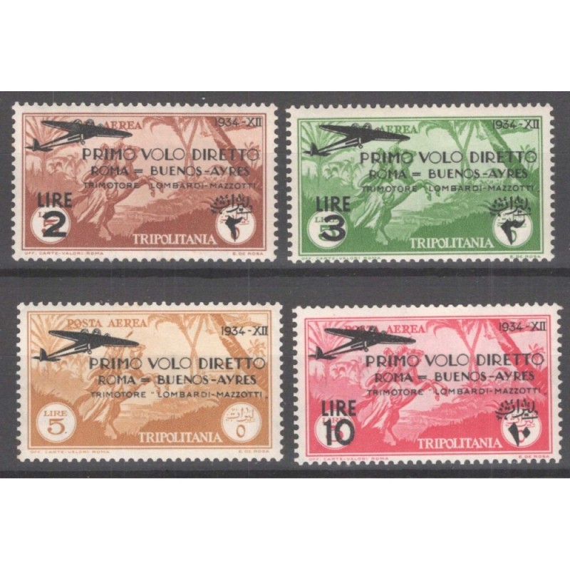 COLONIE TRIPOLITANIA 1934 POSTA AEREA VOLO ROMA BUENOS AIRES 4 V. G...