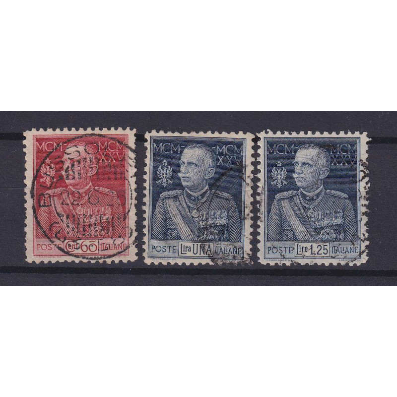 REGNO D'ITALIA 1925-26 GIUBILEO DEL RE 3 VALORI DENT.11 USATI ORIGI...