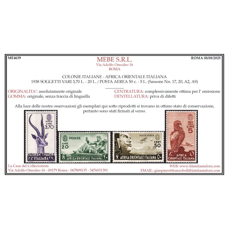 COLONIE AFRICA ORIENTALE 1938 SOGGETTI VARI 35 VALORI G.I MNH** CER...