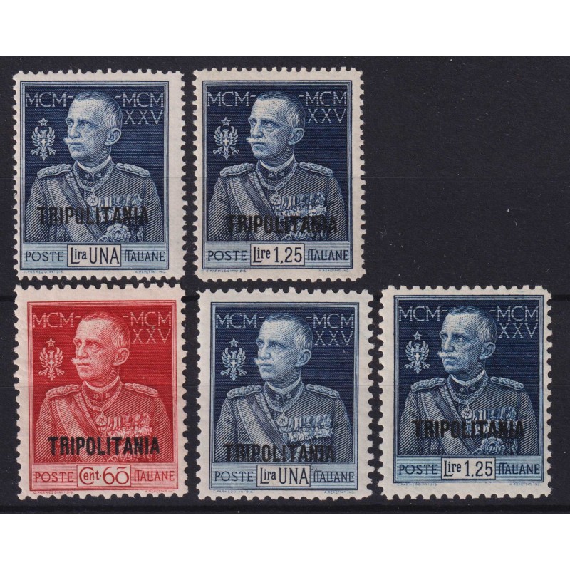 TRIPOLITANIA 1925-26 GIUBILEO DEL RE DENT.11 5 V. N.23-25 G.I MNH**...