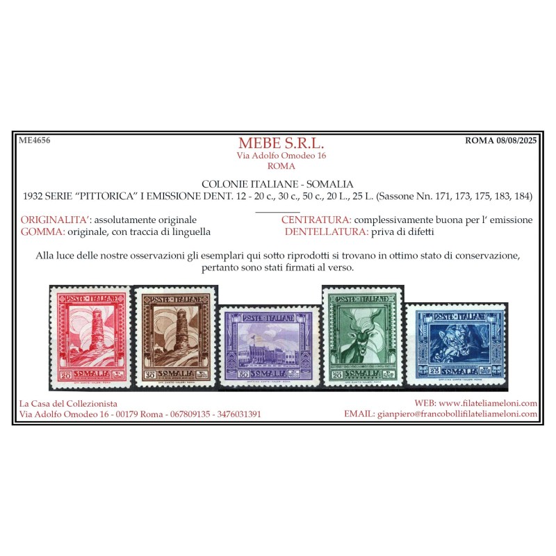 COLONIE SOMALIA 1932 PITTORICA DENT.12 18 VALORI G.O MH* CERT.  | F...