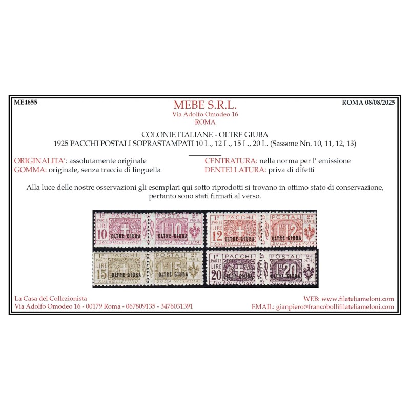 COLONIE OLTRE GIUBA 1925 PACCHI POSTALI NODO 13 VALORI G.I MNH** CE...