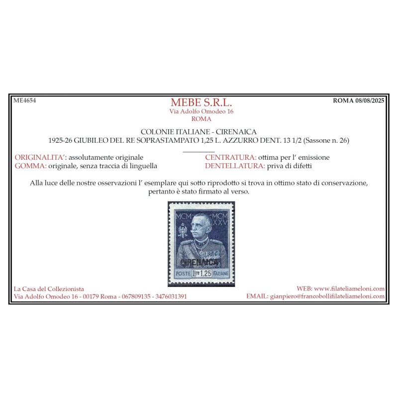 COLONIE CIRENAICA 1925-26 GIUBILEO DEL RE N.23-26 3 V. G.I MNH** CE...