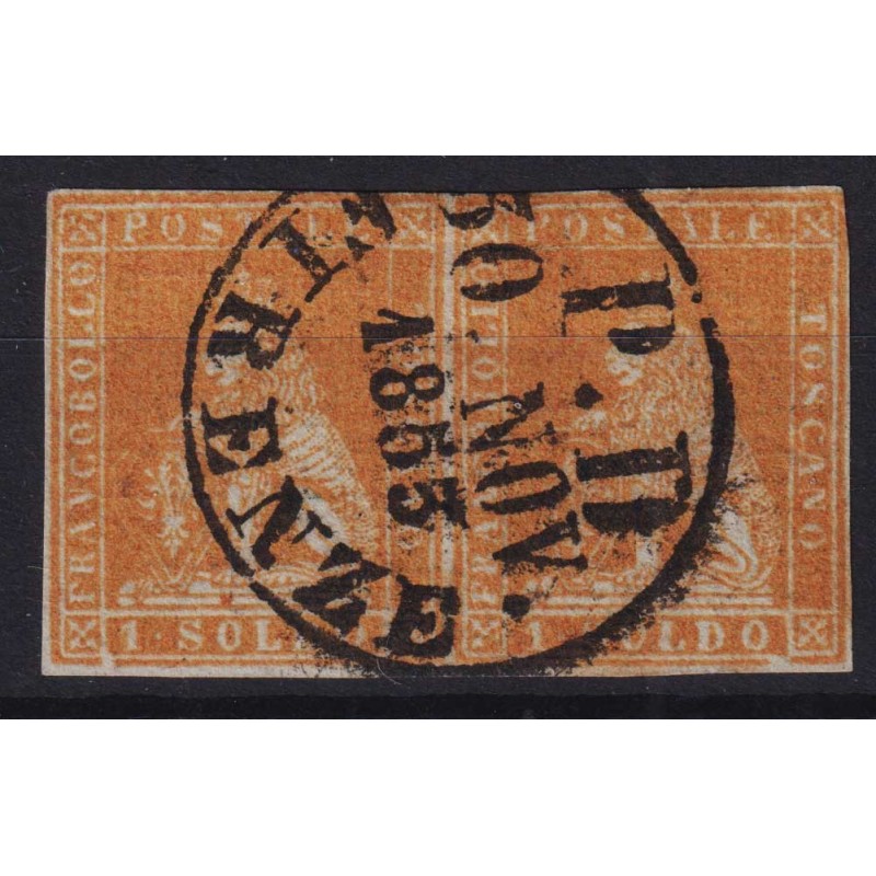 TOSCANA 1851 COPPIA 1 SOLDO OCRA SU GRIGIO N.2 US. CERT. MARGINATA ...