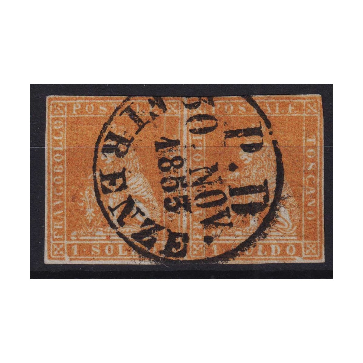 TOSCANA 1851 COPPIA 1 SOLDO OCRA SU GRIGIO N.2 US. CERT. MARGINATA ... TOSCANA 1851 COPPIA 1 SOLDO OCRA SU GRIGIO N.2 US. CERT. MARGINATA ...