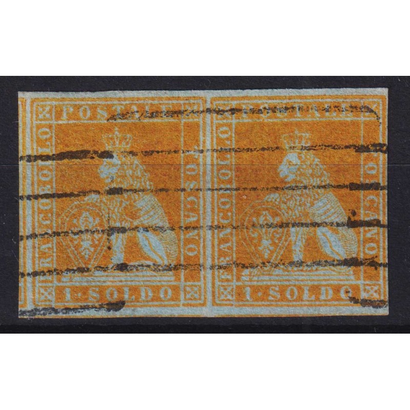 TOSCANA 1851 COPPIA 1 SOLDO GIALLO ORO SU AZZURRO N.2c US. CERT. MA...