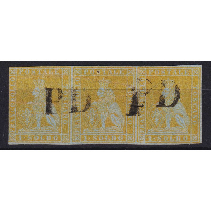 TOSCANA 1851 STRISCIA 1 SOLDO GIALLO LIMONE 3 V. N.2d US. CERT.  | ...