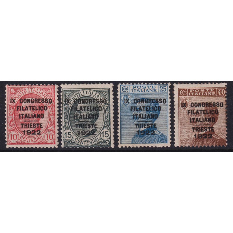 REGNO D'ITALIA 1922 IX CONGRESSO FILATELICO 4 V. G.I MNH** CERT.  |...