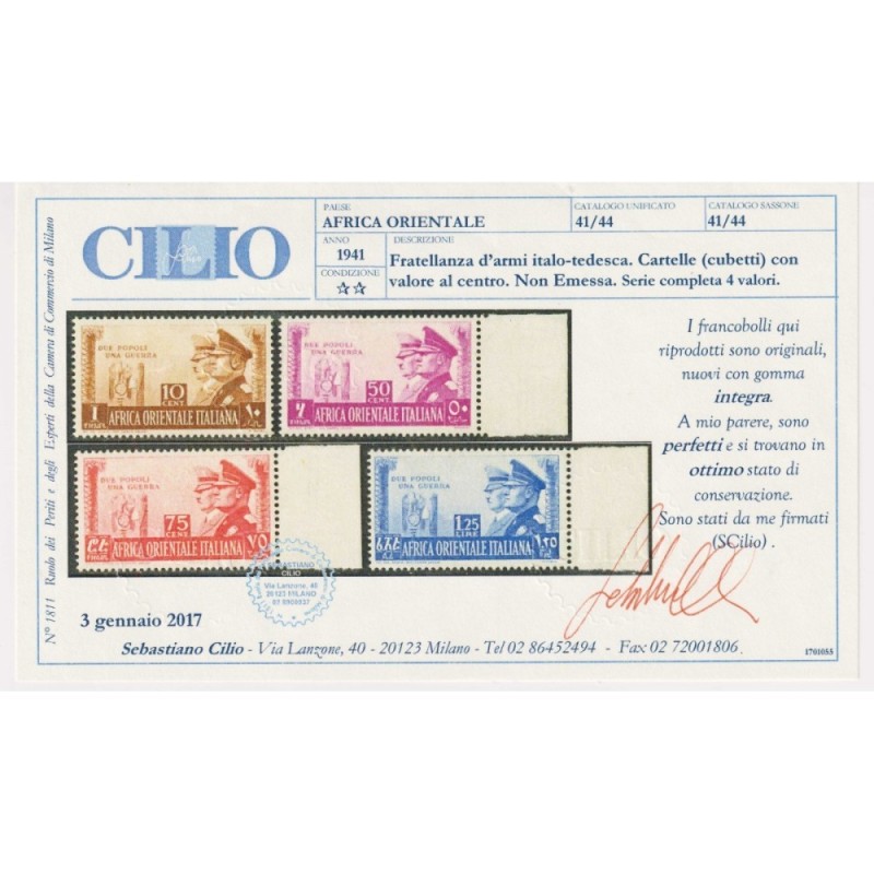 COLONIE AFRICA ORIENTALE 1941 CUBETTI ASSE NON EMESSI 4 V. G.I MNH*... COLONIE AFRICA ORIENTALE 1941 CUBETTI ASSE NON EMESSI 4 V. G.I MNH*...