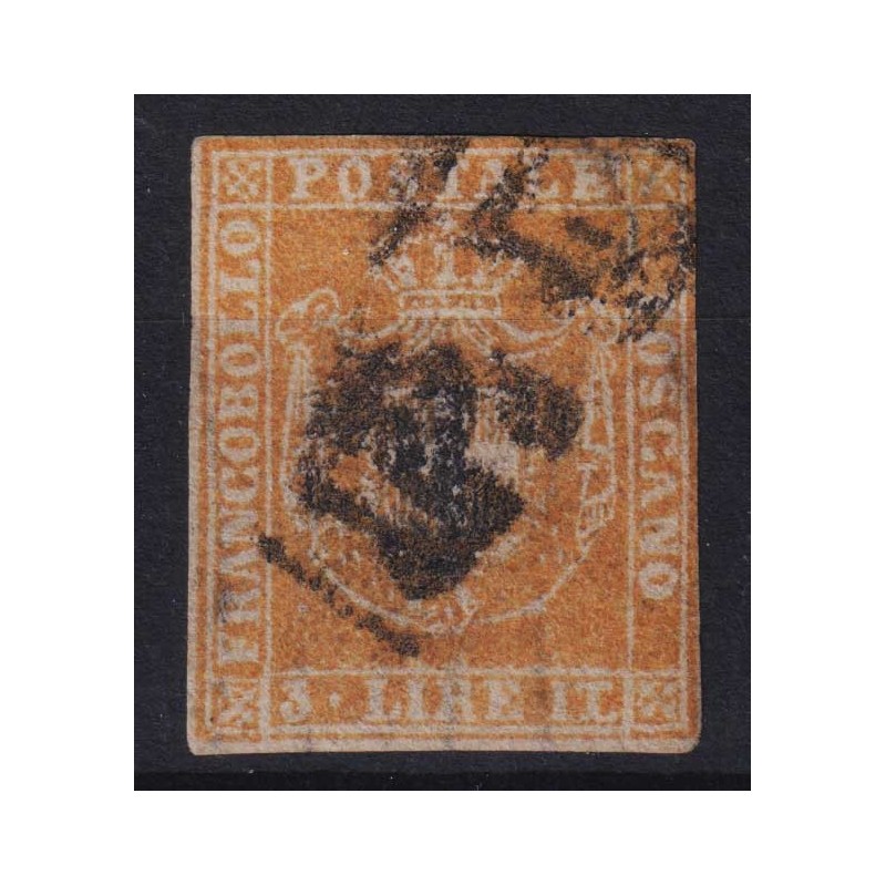 TOSCANA 1860 GOVERNO PROVVISORIO 3 LIRE N.23 US. CERT.  | Filatelia...