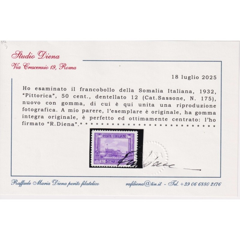 COLONIE SOMALIA 1932 PITTORICA DENT.12 18 V. G.I MNH** / G.O MH* CE...