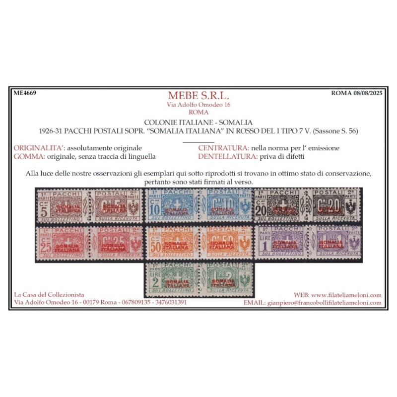 COLONIE SOMALIA 1926-31 PACCHI POSTALI I TIPO 7 V. N.43-49 G.I MNH*...