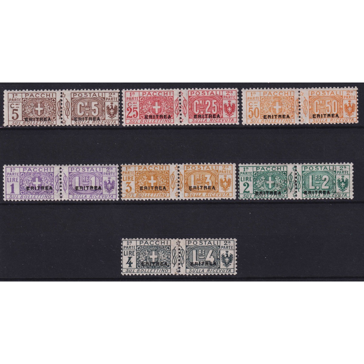 COLONIE ERITRA 1916 PACCHI POSTALI 7 VALORI G.I MNH** / G.O MH* CER... COLONIE ERITRA 1916 PACCHI POSTALI 7 VALORI G.I MNH** / G.O MH* CER...