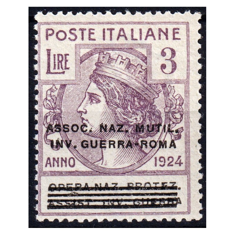 REGNO 1924 PARASTATALI ASSOC. NAZ. MULTIL. INV. GUERRA ROMA 3 LIRE ...