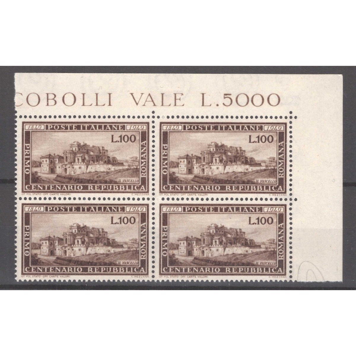 REPUBBLICA 1949 QUARTINA ROMANA G.I MNH** ANGOLO FOGLIO CERT.  | Fi... REPUBBLICA 1949 QUARTINA ROMANA G.I MNH** ANGOLO FOGLIO CERT.  | Fi...