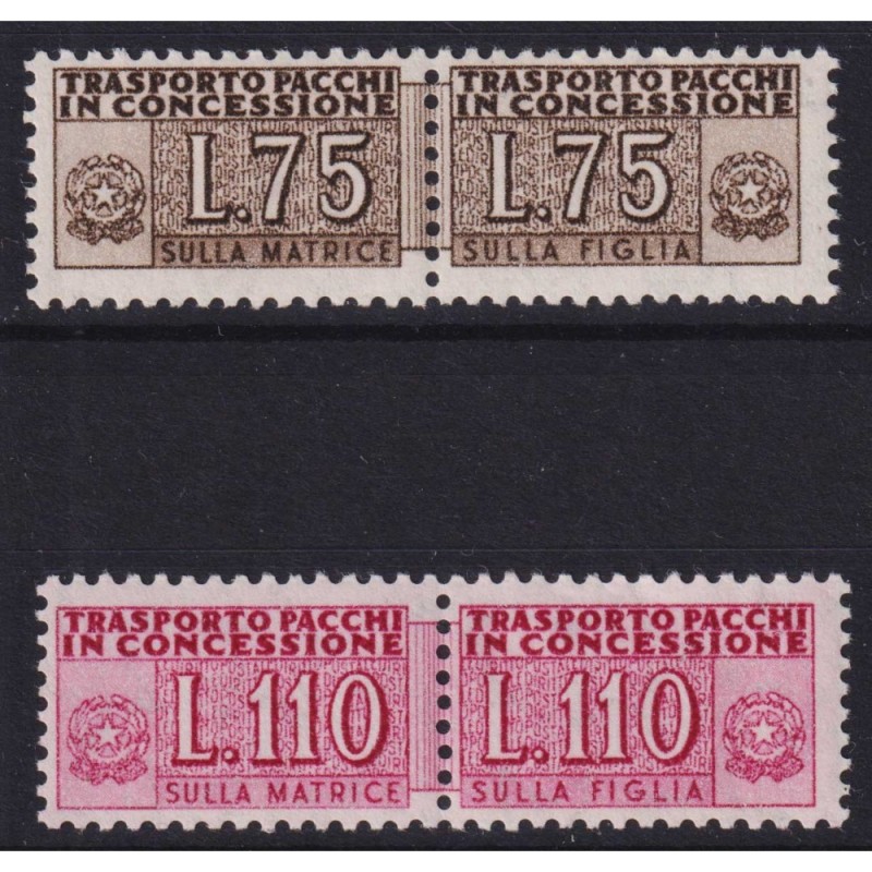 REPUBBLICA 1955-81 PACCHI IN CONCESSIONE STELLE 2 V. G.I MNH** CERT...