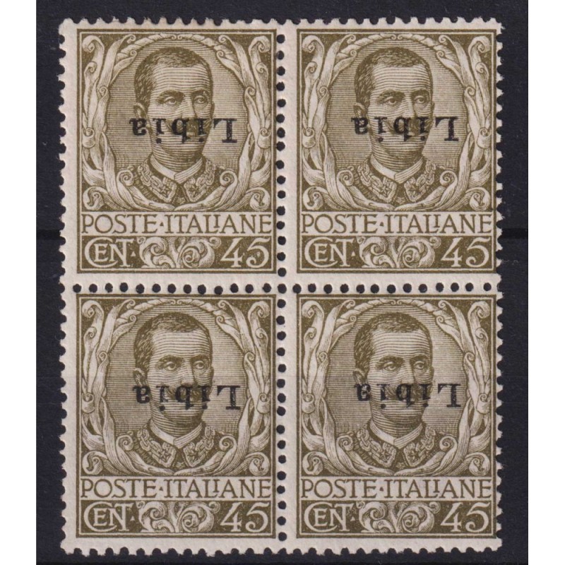 COLONIE LIBIA 1917 QUARTINA 45 CENT. VARIETA* SOPR. CAPOVOLTA G.I M...