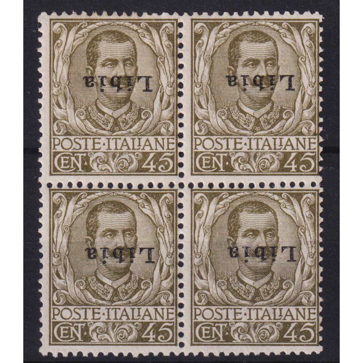 COLONIE LIBIA 1917 QUARTINA 45 CENT. VARIETA* SOPR. CAPOVOLTA G.I M... COLONIE LIBIA 1917 QUARTINA 45 CENT. VARIETA* SOPR. CAPOVOLTA G.I M...