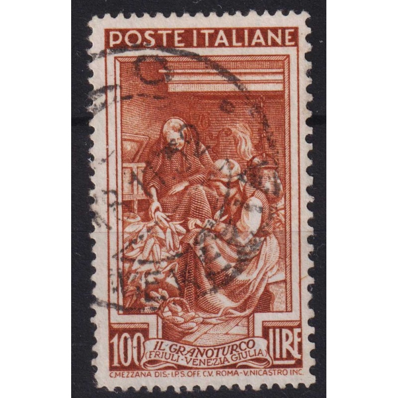 REPUBBLICA 1950 ITALIA AL LAVORO 100 LIRE VARIETA' DENT. N.139ec US...