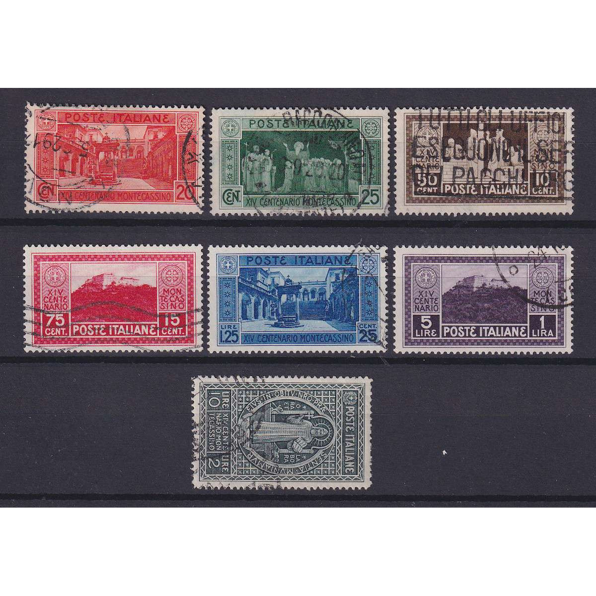 REGNO D'ITALIA 1929 MONTECASSINO 4 V. USATI ALCUNI ANNULLI ORIGINAL... REGNO D'ITALIA 1929 MONTECASSINO 4 V. USATI ALCUNI ANNULLI ORIGINAL...