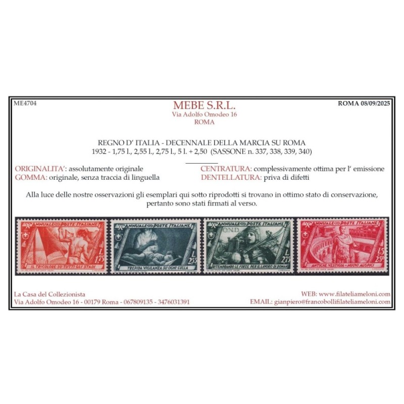 REGNO D'ITALIA 1932 DECENNALE MARCIA SU ROMA 20 VALORI G.I MNH** CE...