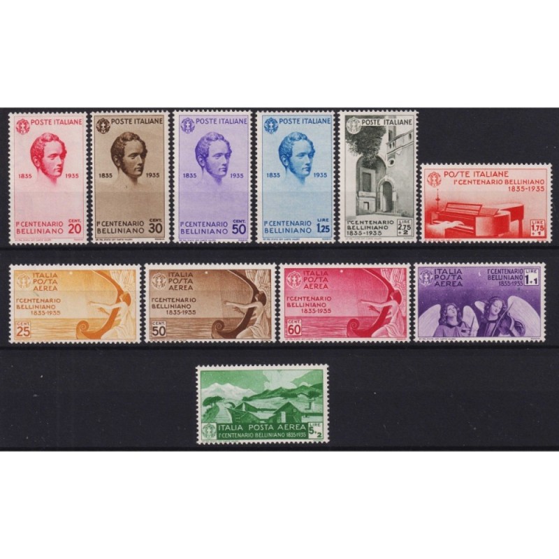 REGNO D'ITALIA 1935 CENTENARIO BELLINI 11 VALORI G.I MNH** CERT.  |...