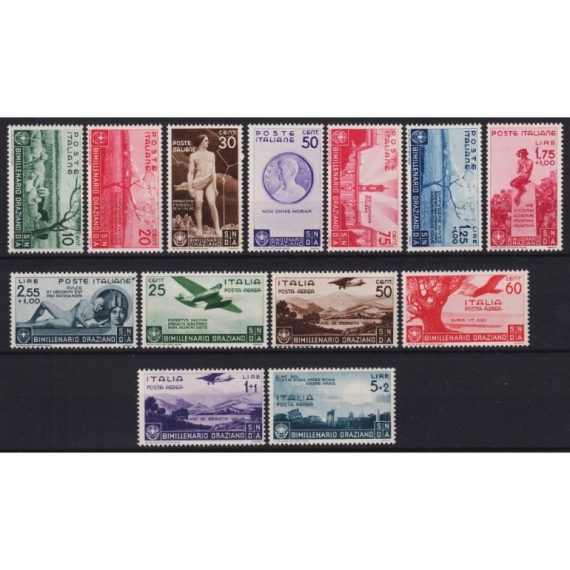 REGNO D'ITALIA 1936 BIMILLENARIO ORAZIO 13 VALORI G.I MNH** CERT.  ...