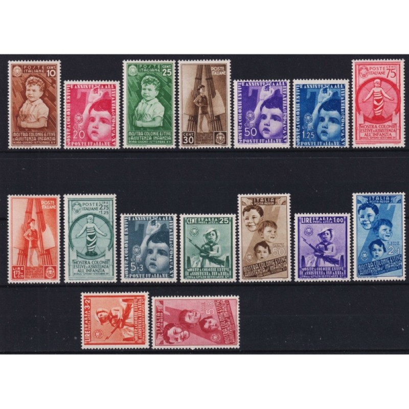 REGNO D'ITALIA 1937 COLONIE ESTIVE ED INFANZIA 16 VALORI G.I MNH** ...