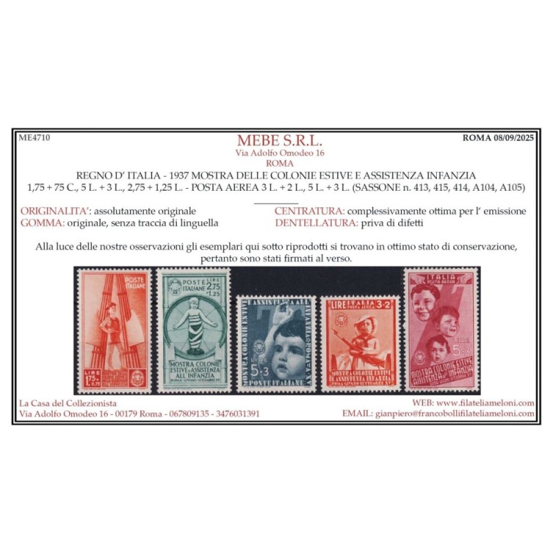 REGNO D'ITALIA 1937 COLONIE ESTIVE ED INFANZIA 16 VALORI G.I MNH** ...