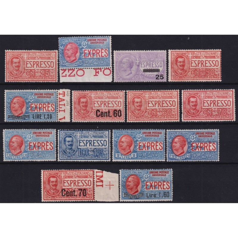 REGNO D'ITALIA ESPRESSI SERIE COMPLETA DI 14 V. COMPRESO N.8 G.I MN...