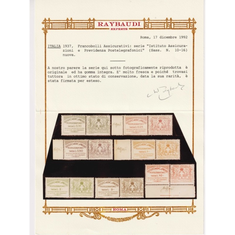 REGNO 1936 ASSICURATIVI VALEVOLI PER PACCHI 7 V. N.10-16 G.I MNH** ...