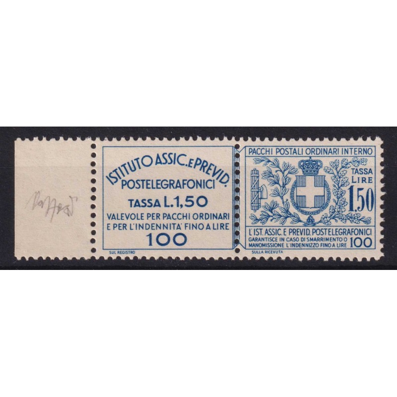 REGNO D'ITALIA 1936 ASSICURATIVI 1,50 LIRE N.17 G.I MNH** CERT.  | ...