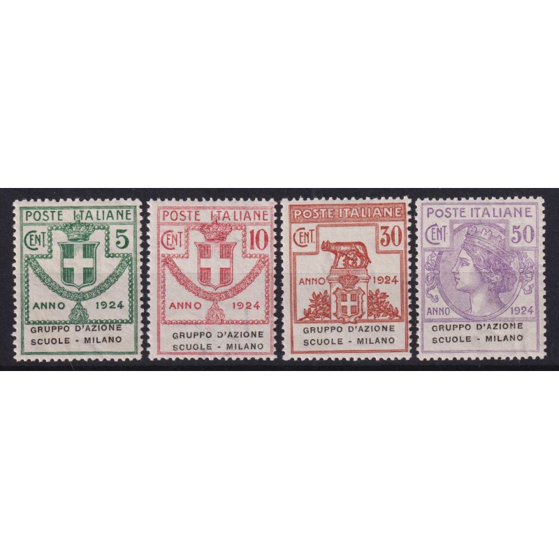REGNO 1924 PARASTATALI GRUPPO D'AZIONE SCUOLE MILANO 4 V. G.I MNH**...