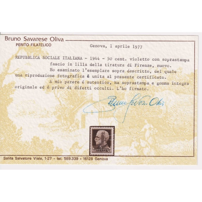 R.S.I. SOCIALE 1944 IMPERIALE 50 LIRE FASCETTO FIRENZE LILLA G.I MN...