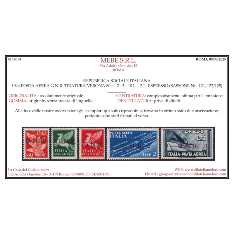 R.S.I. SOCIALE 1944 POSTA AEREA IMPERIALE G.N.R. VERONA 9 V. G.I MN...