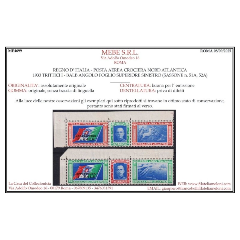 REGNO 1933 P/A TRITTICI CROCIERA NORD ATLANTICA I – BALB G.I MNH** ...