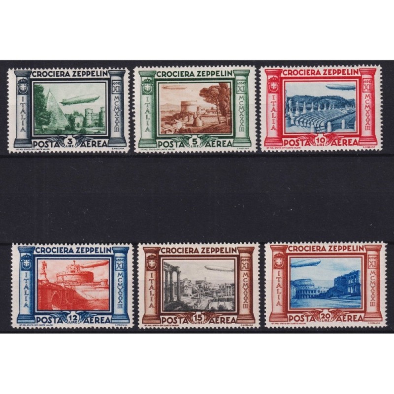 REGNO 1933 POSTA AEREA CROCIERA ZEPPELIN 6 V. G.I MNH**  | Filateli...