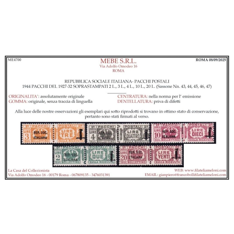 R.S.I. SOCIALE 1944 PACCHI POSTALI SOPRASTAMPATI 12 V. G.I MNH** CE...