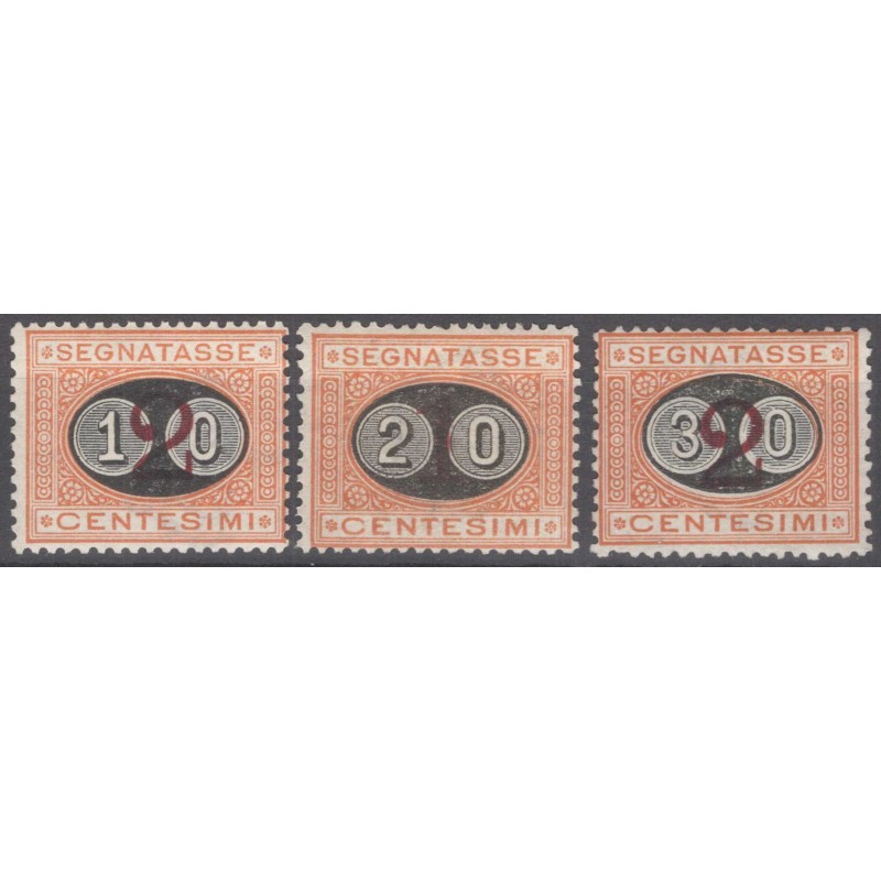 REGNO D'ITALIA 1890-91 SEGNATASSE MASCHERINE 3 V. G.I MNH** CERT.  ...