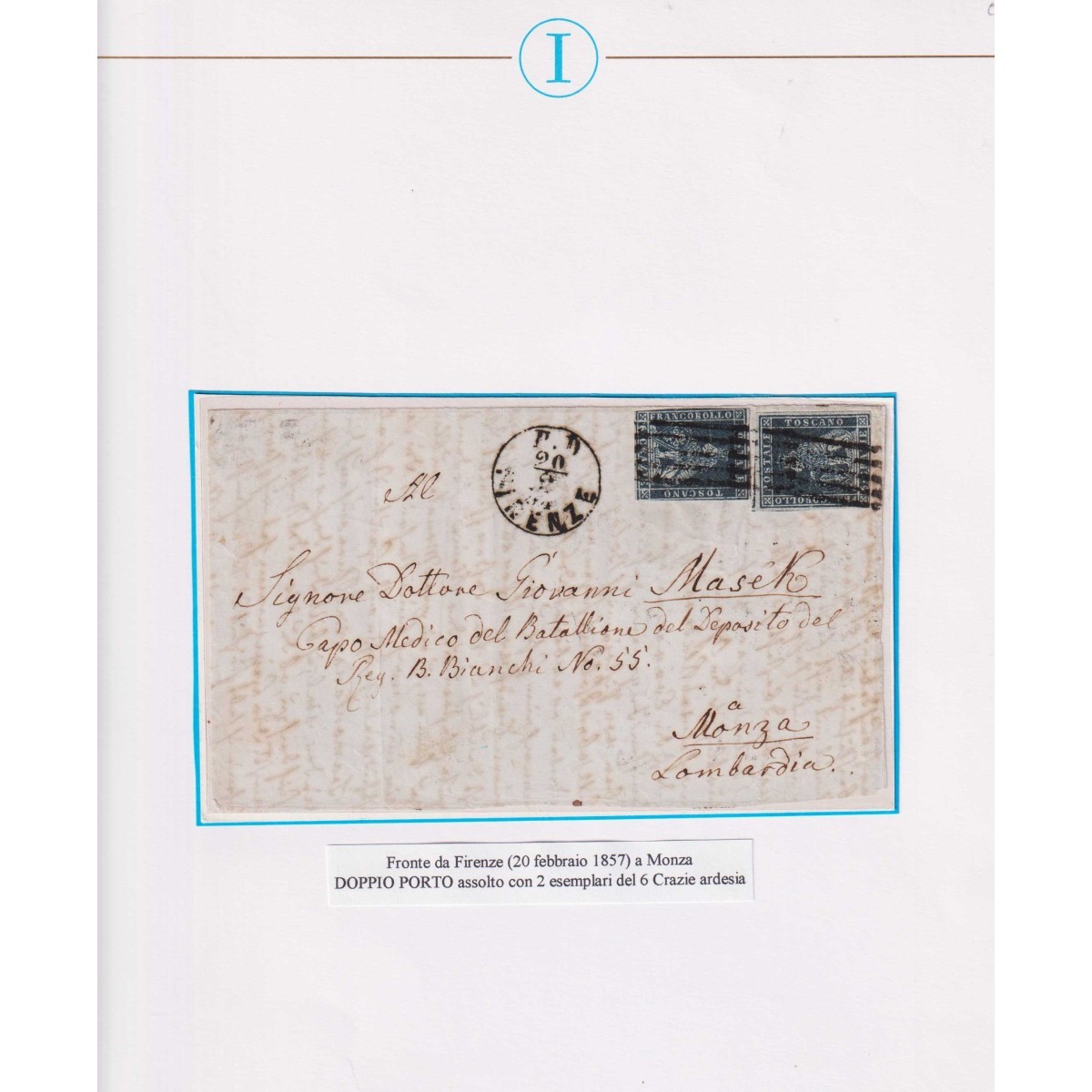 TOSCANA 1851-52 6 CRAZIE ARDESIA 2 V. US. SU FRONTESPIZIO  | Filate... TOSCANA 1851-52 6 CRAZIE ARDESIA 2 V. US. SU FRONTESPIZIO  | Filate...
