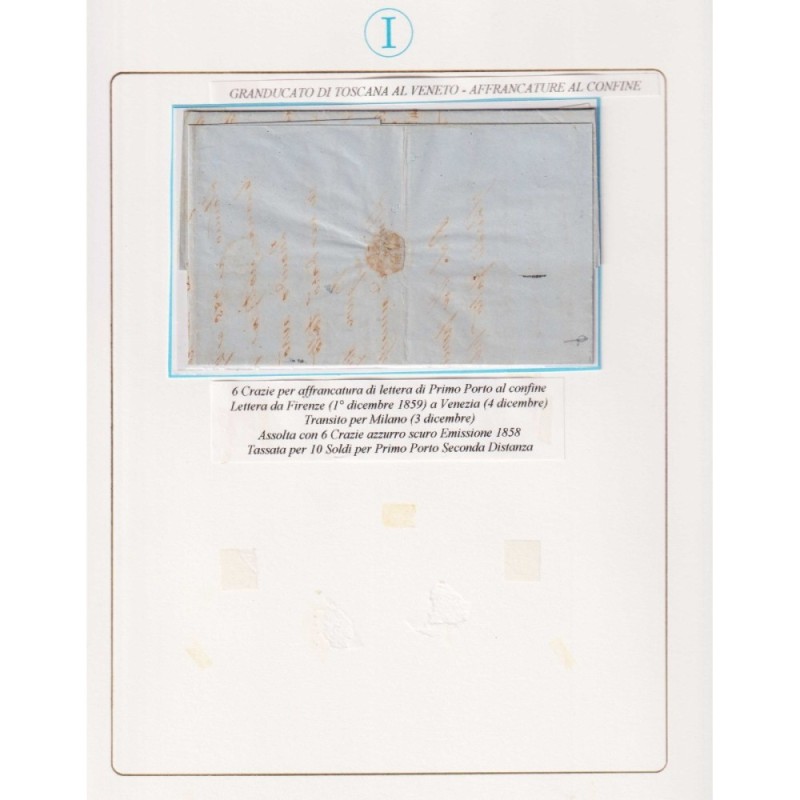 TOSCANA 1857 6 CRAZIE AZZURRO CUPO US. SU BUSTA  | Filatelia Meloni