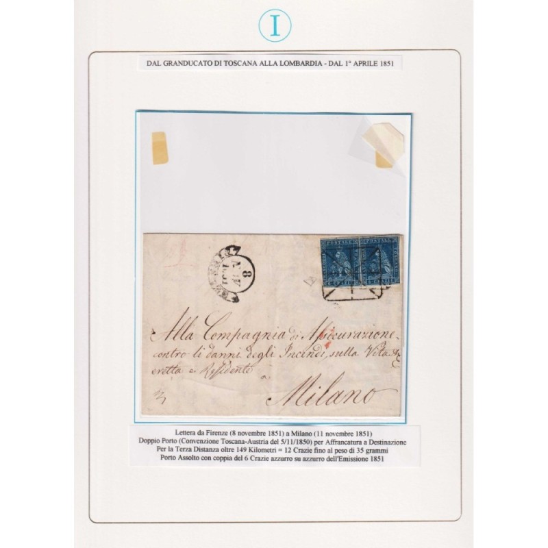 TOSCANA 1851-52 COPPIA 6 CRAZIE INDACO SU AZZURRO N.7a US. A RAGNO ...