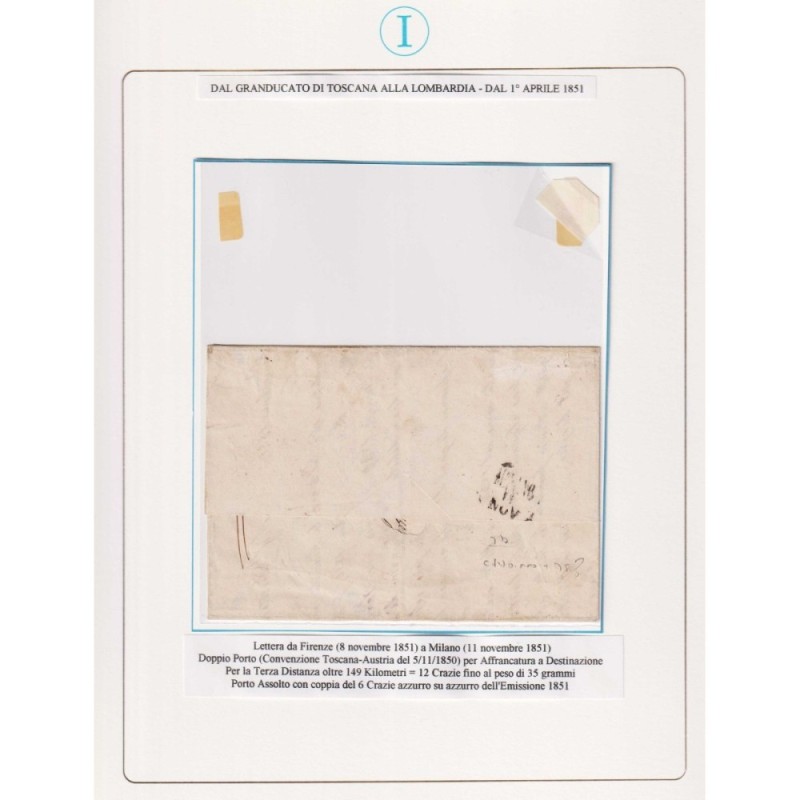 TOSCANA 1851-52 COPPIA 6 CRAZIE INDACO SU AZZURRO N.7a US. A RAGNO ...
