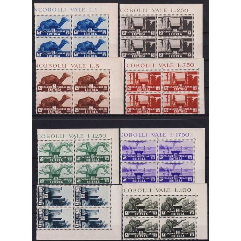 COLONIE ERITREA 1933 QUARTINE SOGGETTI AFRICANI 10 V. G.I MNH** ANG...