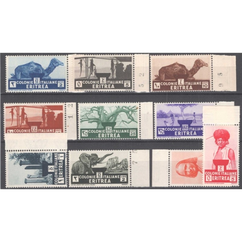 COLONIE ERITREA 1933 SOGGETTI AFRICANI 10 V. G.I MNH** BORDO FOGLIO...